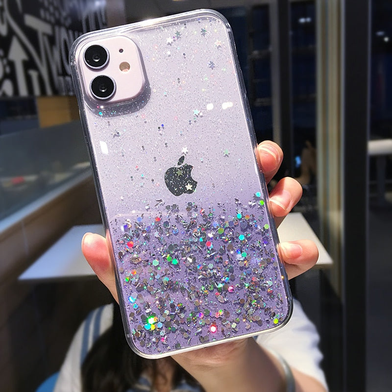 eybag Clear Glitter Phone Case For iPhone 13 12 Pro 11 Pro Max XS Max XR X 7 8 Plus 12Mini SE 2020 Cute Gradient Rainbow Sequins Coque