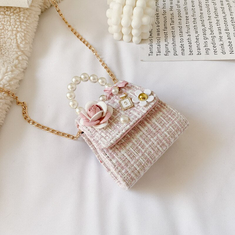 Lkblock Korean Style Women Mini Handbags Tote Cute Girls Princess Bow Messenger Bag Baby Girl Pearl Party Shoulder Hand Bags Gift