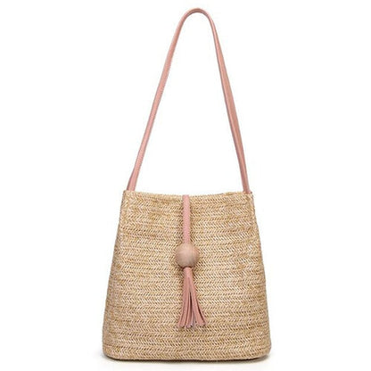 eybag Women Straw Bag Bohemian Rattan Beach Handbag Handmade Kintted Crossbody Bucket Bags Summer Tassel Beach Bag