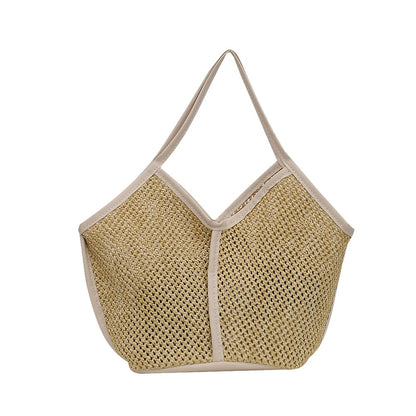 Lkblock Fashion Rattan Women Shoulder Bags Straw Woven Female Handbags Large Capacity Summer Beach Straw Bags Casual Totes Purses 2022