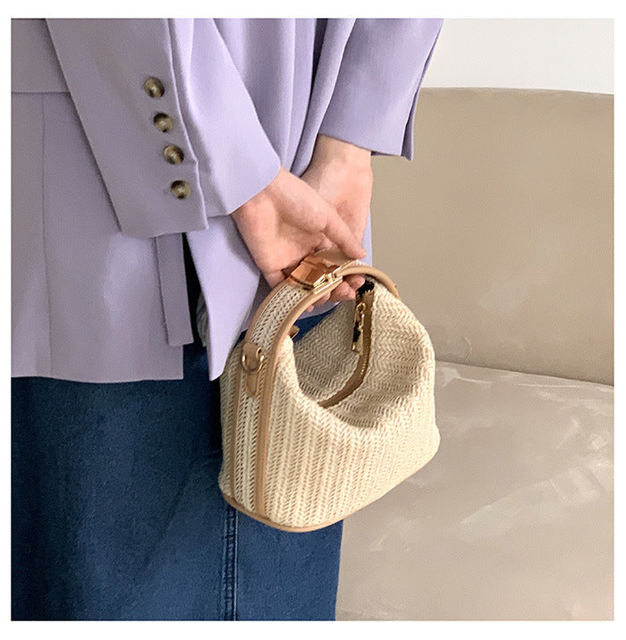 Lkblock Korean Straw handbag for women shoulder bags small bohemian woven beach bags summer female messenger bags Casual totes Beige