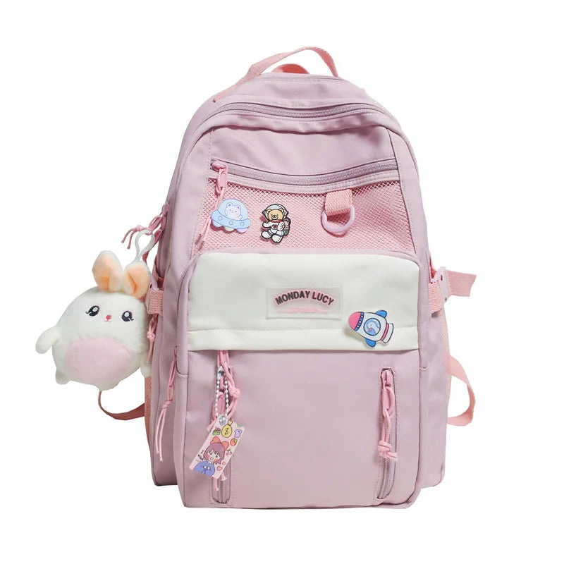 eybag Multi-pocket Solid Color Nylon Women Backpack College Style Large Capacity Travel Rucksack School Bags for Teenage Girl Boys