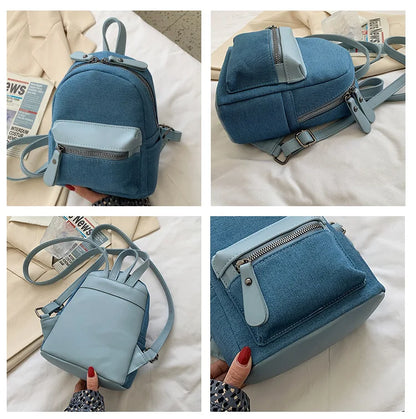 eybag Fashion Denim Women Backpack small Female Travel Backpacks Preppy style School Bag for girls Rucksack Daypack Sac A dos blue