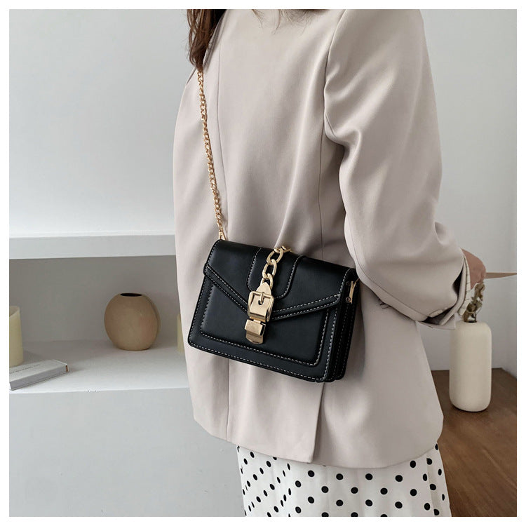 eybag Fashion chain lady Sling bag Panelled color PU Leather Crossbody Bag For Women 2022 new Wide strap Shoulder Messenger Bag Ladies