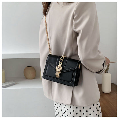 Lkblock Fashion chain lady Sling bag Panelled color PU Leather Crossbody Bag For Women 2022 new Wide strap Shoulder Messenger Bag Ladies