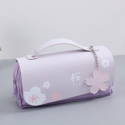 eybag Sakura Pencil Bag PU Leather Pen Case Kawaii Stationery Ruler Pouch for School Girl Sweet Eraser Holder Gift Box Flowers Storage