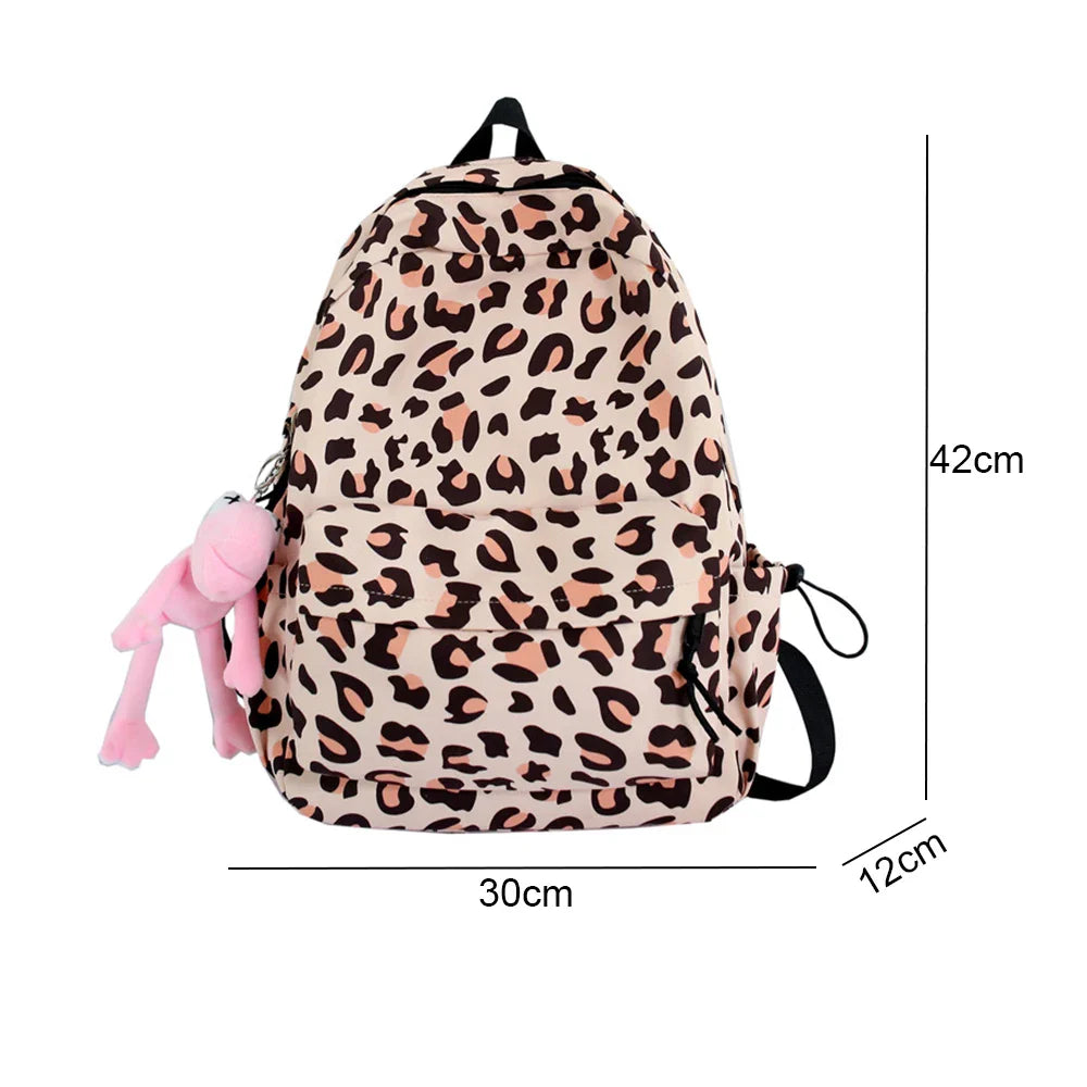 eybag Large Capacity Waterproof Fashion Nylon Women Backpack Female Leopard Print Travel Computer Bag College Girls School Bag