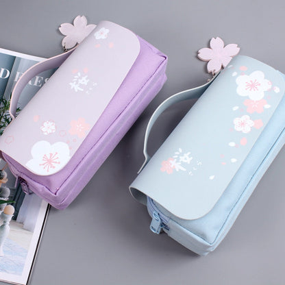 eybag Sakura Pencil Bag PU Leather Pen Case Kawaii Stationery Ruler Pouch for School Girl Sweet Eraser Holder Gift Box Flowers Storage