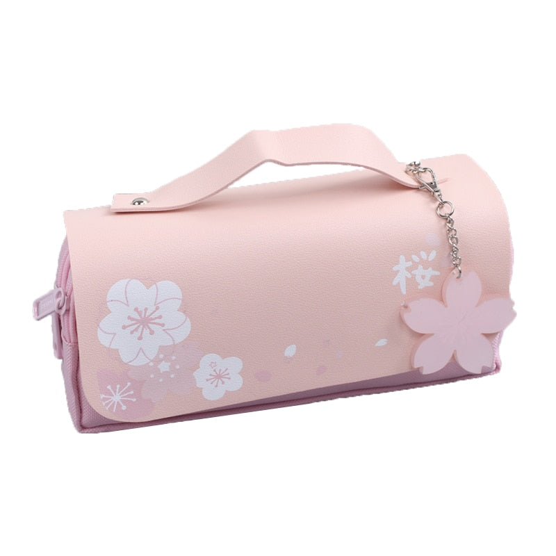 eybag Sakura Pencil Bag PU Leather Pen Case Kawaii Stationery Ruler Pouch for School Girl Sweet Eraser Holder Gift Box Flowers Storage