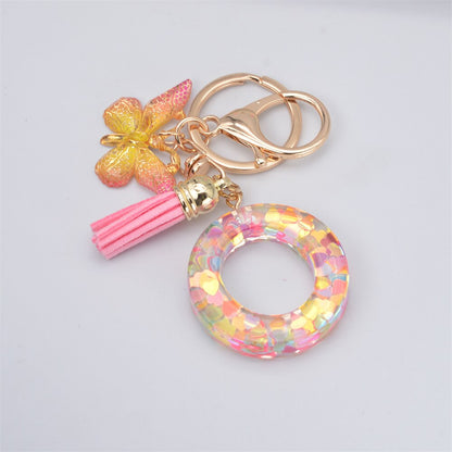 Lkblock New Exquisite 26 Letter Resin Keychain with Pink Tassel Gradient Butterfly Pendant Key Ring Women Bag Ornaments Accessories Gift