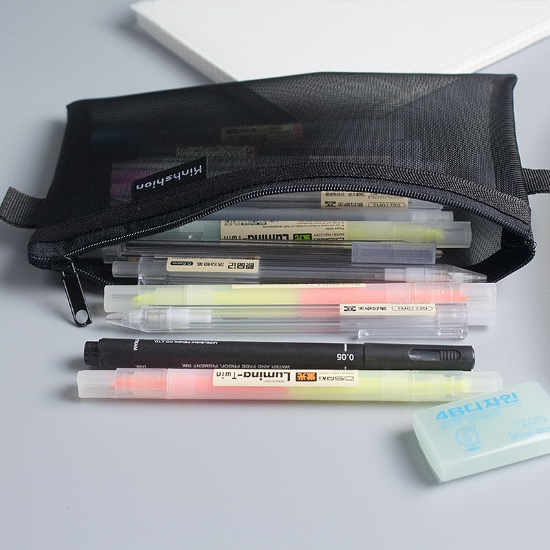 eybag Simple Transparent Mesh Pencil Case Office Student Pencil Cases Nylon School Supplies Pen Box