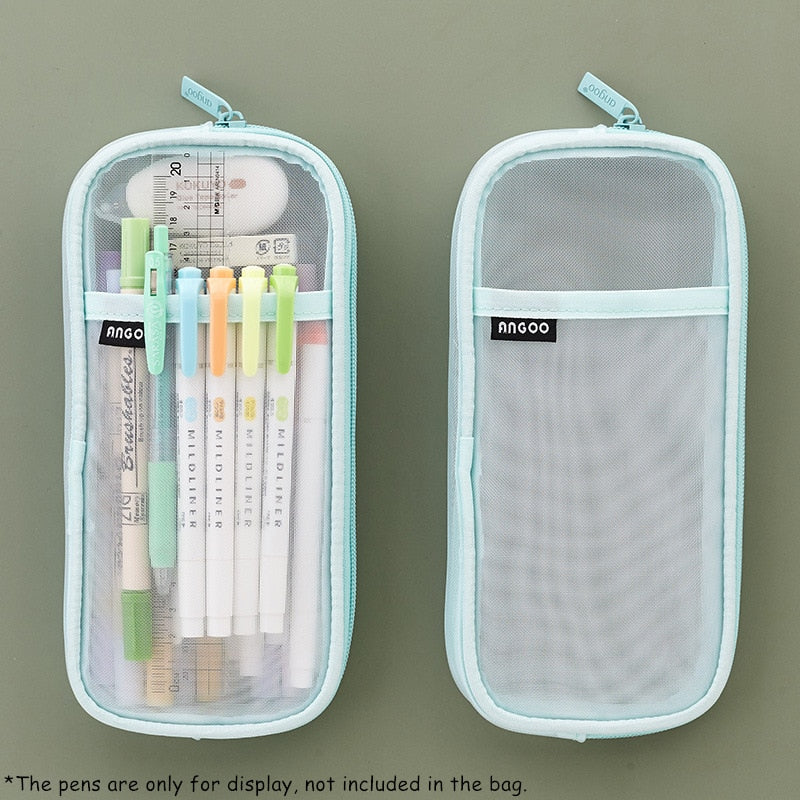 eybag 1pcs Angoo Transparent Mesh Pencil Case Pen Bag High Quality Ice Cream Color Storage Pouch Organizer for Stationery School A6452