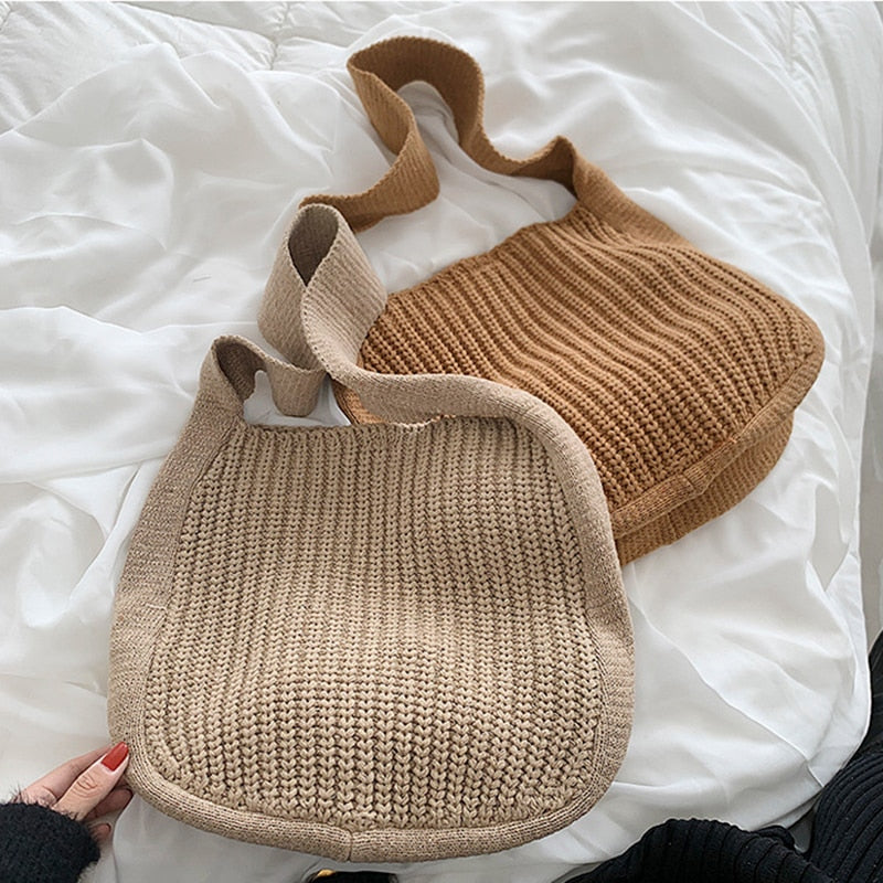 eybag Women's Tote Bag Female Shoulder Large Capacity Designer Handbags Autumn Winter New Knitting Shopping Handle Women Shopper Bags