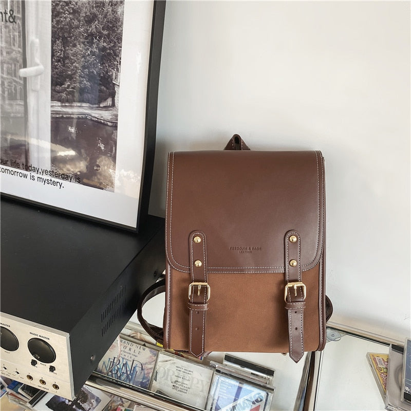 eybag Retro Fashion Woman Backpack Pu Leather Big School Backpack Bags for Teenagers Girls Simple New Designer Hand Shoulder Bags