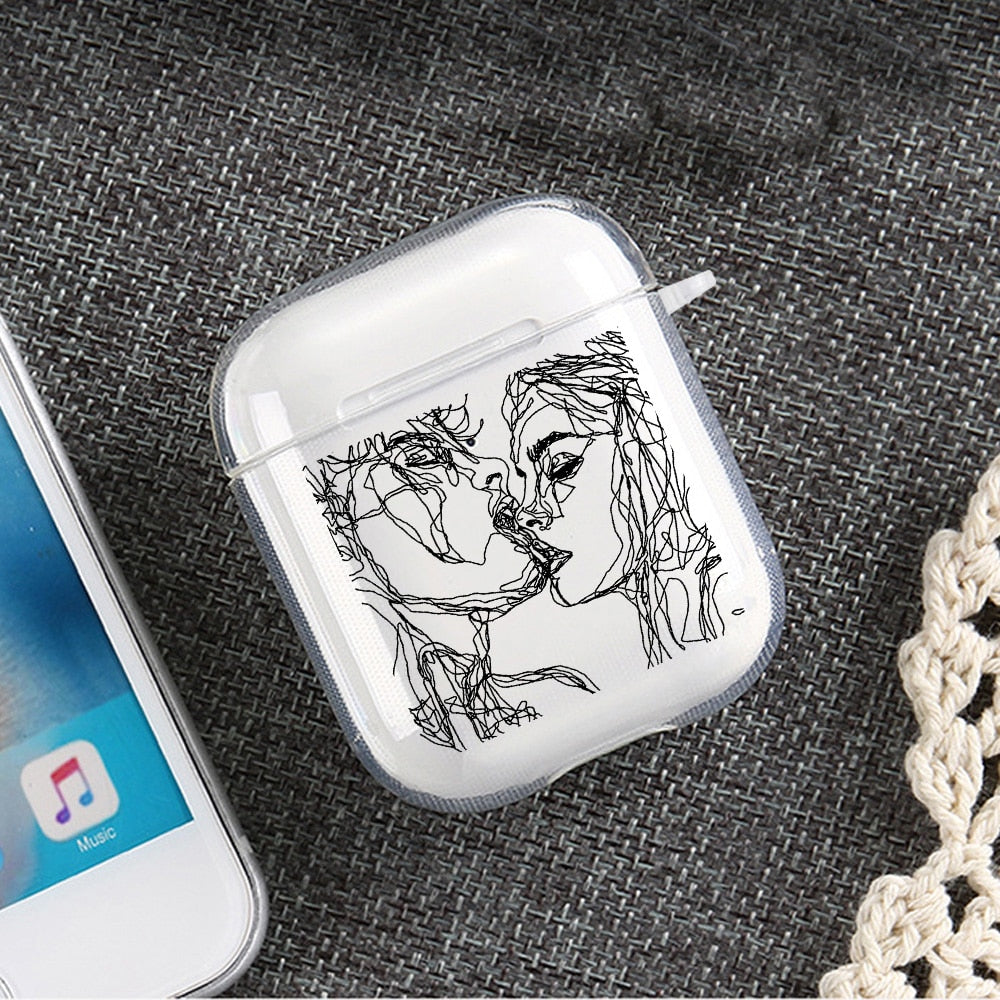 eybag Cover For Apple Airpods 2 1 3 Case Earphone Coque Soft Protector Fundas Airpods Pro Air Pods Covers Earpods Line Couple Hot Kiss