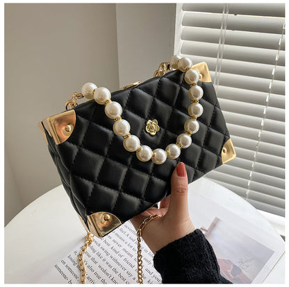 eybag Rhombus Lattice Shoulder Handbags for Women Luxury Leather Crossbody Bag Pearl Chain Tote Bag Ladies Solid Color Messenger Bags