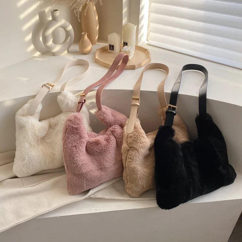 eybag Fluffy Bag For Women Big Shopper Shoulder Cute Crossbody Shopping Faux Fur Fashion Designer Luxury Sling Saddle Korean Bags