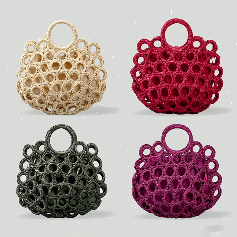 eybag Woven Round Women Handbags Summer Knitting Hollow Out Casual Rattan Beach Bags Female Fashion Hobos Purses