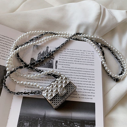 eybag Super Mini Metal Crossbody Shoulder Bags for Women Fashion Lingge Chains Halter Bag Luxury Beading Female Handbags and Coin Bags