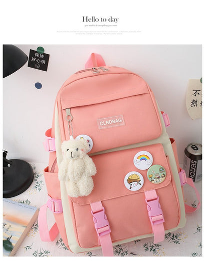 eybag Women Laptop Backpack 4 Pcs Set Harajuku Canvas School Bags For Teenage Girls Kawaii College Student Kids Book Bag Rucksack