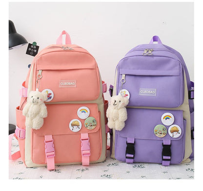 eybag Women Laptop Backpack 4 Pcs Set Harajuku Canvas School Bags For Teenage Girls Kawaii College Student Kids Book Bag Rucksack