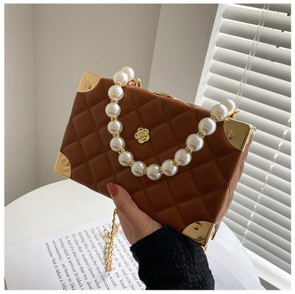 eybag Rhombus Lattice Shoulder Handbags for Women Luxury Leather Crossbody Bag Pearl Chain Tote Bag Ladies Solid Color Messenger Bags