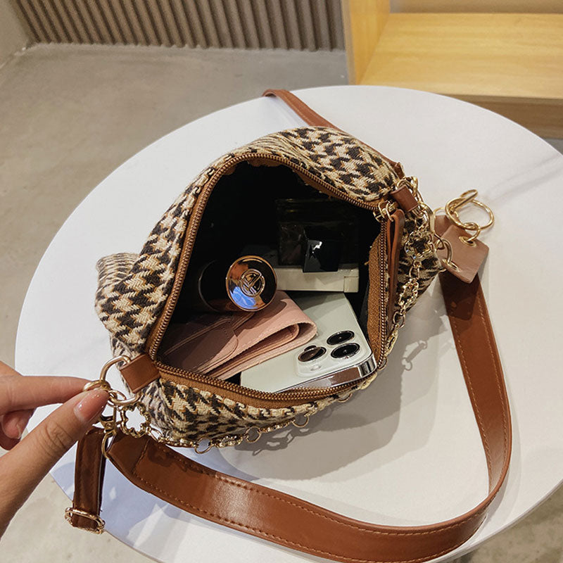 eybag Vintage Houndstooth Bucket Bags New Wild Woolen Cloth Handbag Women Shoulder Crossbody Bag Tote Women's Handbags Purses