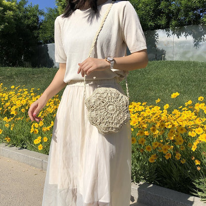 Lkblock New Half Round Straw Bags for Women Summer Beach Rattan Bag Handmade Woven Half Moon Crossbody Handbags Bohemia