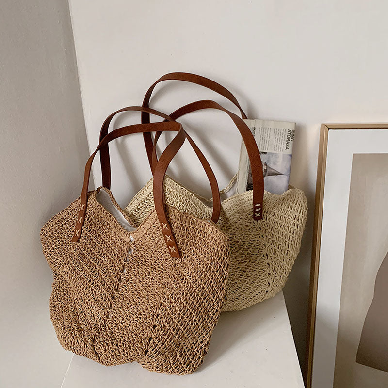 eybag Casual Large Capacity Straw Tote Bag Hollow Woven Women Shoulder Bags Summer Beach Lady Handbag Big Shopper Bag Travel Sac 2022