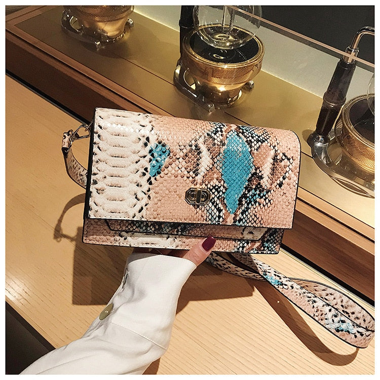 eybag Snake Pattern women flap bags PU Leather ladies Handbag Luxury Designer Wide Strap Sling bag for female Shoulder Crossbody Bag