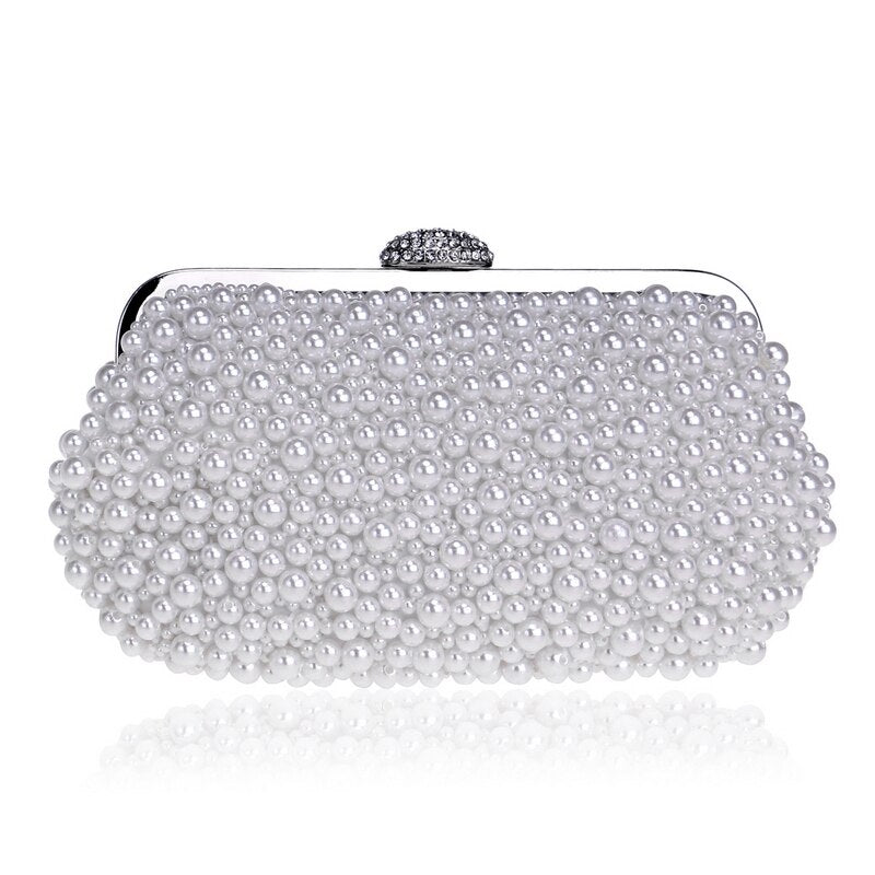 eybag  Beaded Wedding Bridal Evening Bags Hollow Fashion Women Clutch Pearl Diamonds Handbags Shell Design for Party Diner Purse