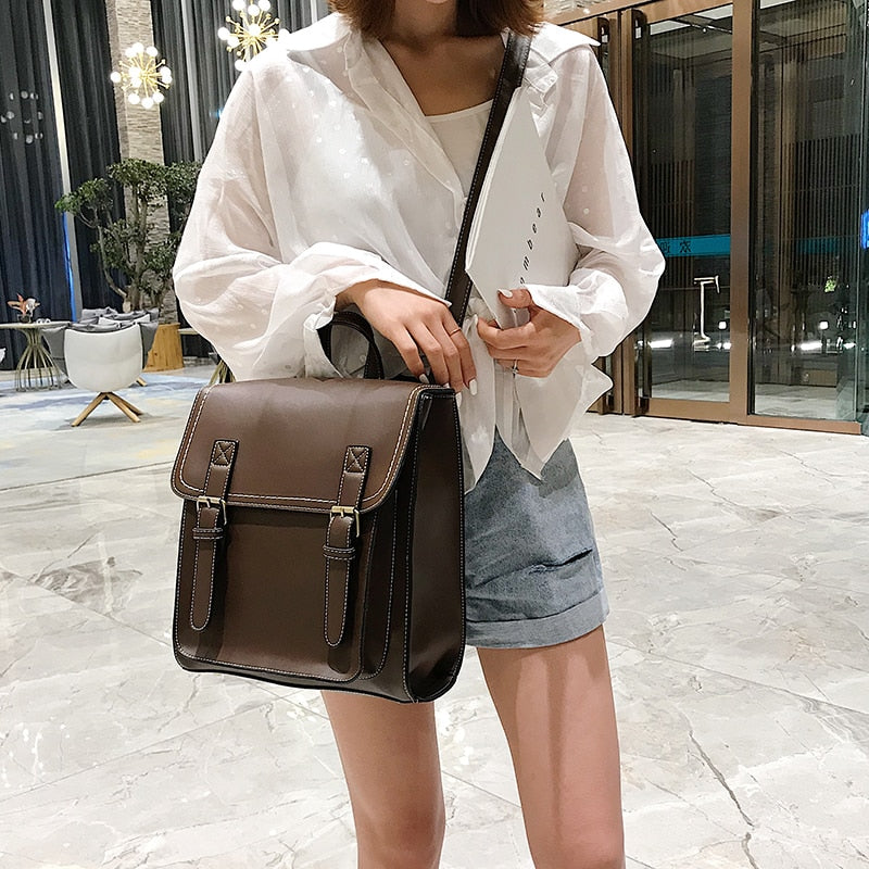 eybag Vintage Backpack Female Pu Leather Bag Women's Backpack Fashion School Bag for Girls High Quality Leisure Shoulder Bag Sac A Dos