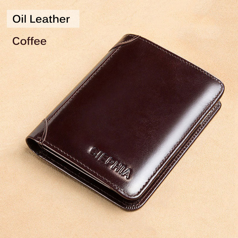 eybag Genuine Leather Rfid Protection Wallets for Men Vintage Thin Short Multi Function ID Credit Card Holder Money Bag