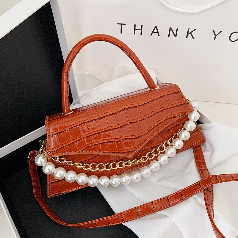 eybag Small Retro Crossbody Bag For Women 2021 PU Leather Party Purse and Handbag Female Totes Bag with Pearl Chain ZD2103