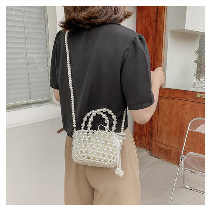 Lkblock Luxury Pearl Woven Handbag Chain Shoulder Bags for Women 2021 Summer Travel Hollow Brand Designer Female Crossbody Bag