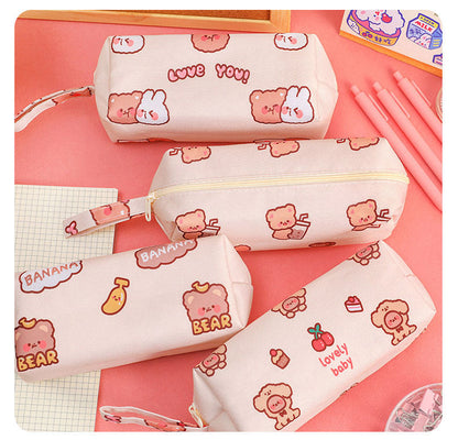 eybag Cartoon Little Bear Canvas Pencil Case Large Capacity Pencil Case Desktop Stationery Organizing Storage Bag