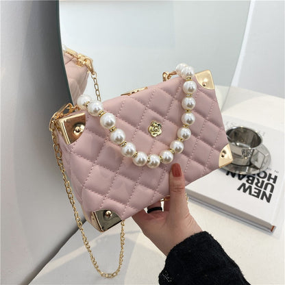 eybag Rhombus Lattice Shoulder Handbags for Women Luxury Leather Crossbody Bag Pearl Chain Tote Bag Ladies Solid Color Messenger Bags