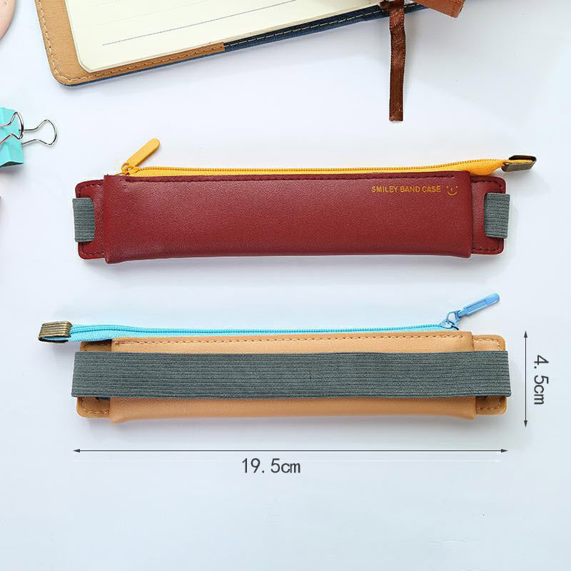 eybag Luxury Pu Leather Elastic Buckle Pencil Case for Book Notebook Fashion Pen Bag School Pen Case for Office Meeting Easy Carry