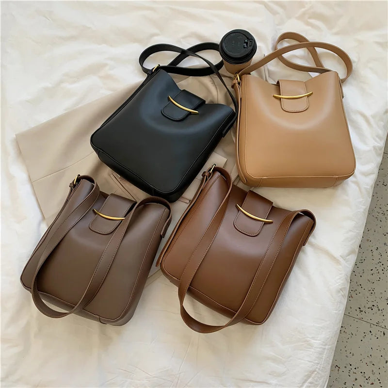 eybag Vintage Simple PU Leather Bucket Crossbody Bags for Women 2023 Luxury Designer Lady Shoulder bags Ladies Handbags 2 Pcs/set