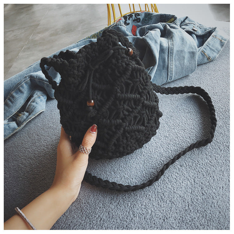 Lkblock Cotton Rope Woven Women's Shoulder Bag Bohemian Handmade Crossbody Bags Knitted Summer Bucket Straw Beach Bag Female Handbags