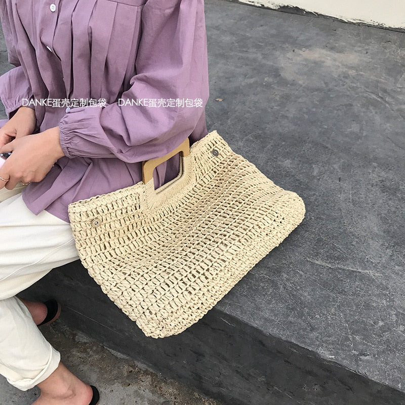 eybag casual rattan large capacity tote for women wicker woven wooden handbags summer beach straw bag lady big purses travel sac