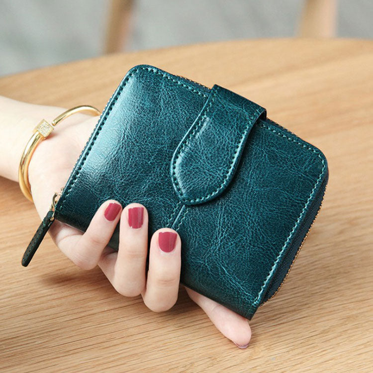 eybag Billfold Oil Wax Genuine Leather Wallets Women Short Mini Clutch Purse Soild Coin Pocket Credit Card Holder Cowhide Bag