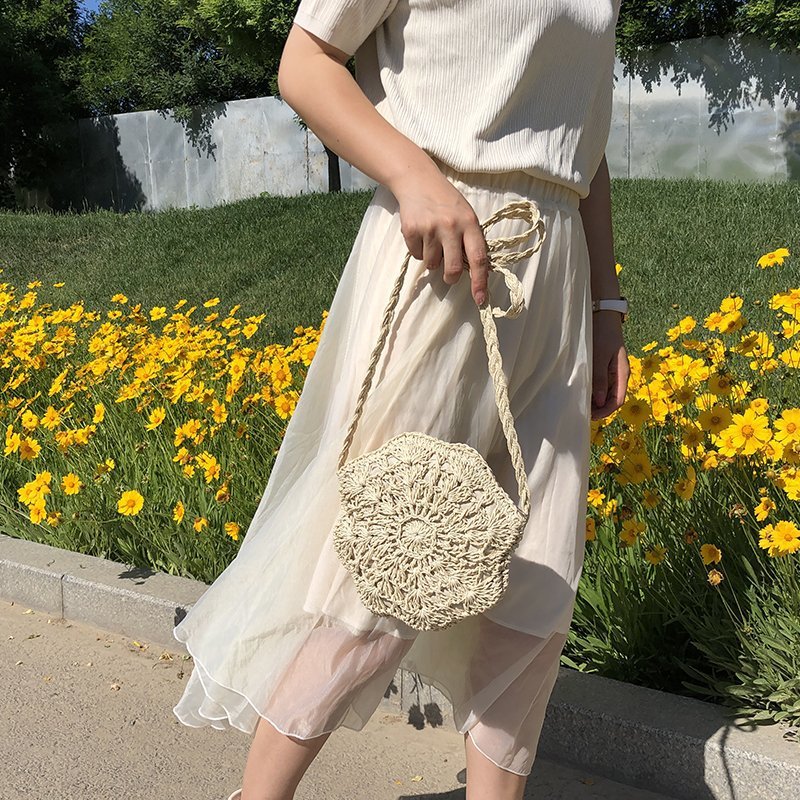 Lkblock New Half Round Straw Bags for Women Summer Beach Rattan Bag Handmade Woven Half Moon Crossbody Handbags Bohemia