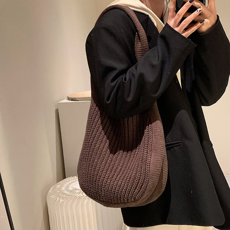 eybag Women's Tote Bag Female Shoulder Large Capacity Designer Handbags Autumn Winter New Knitting Shopping Handle Women Shopper Bags