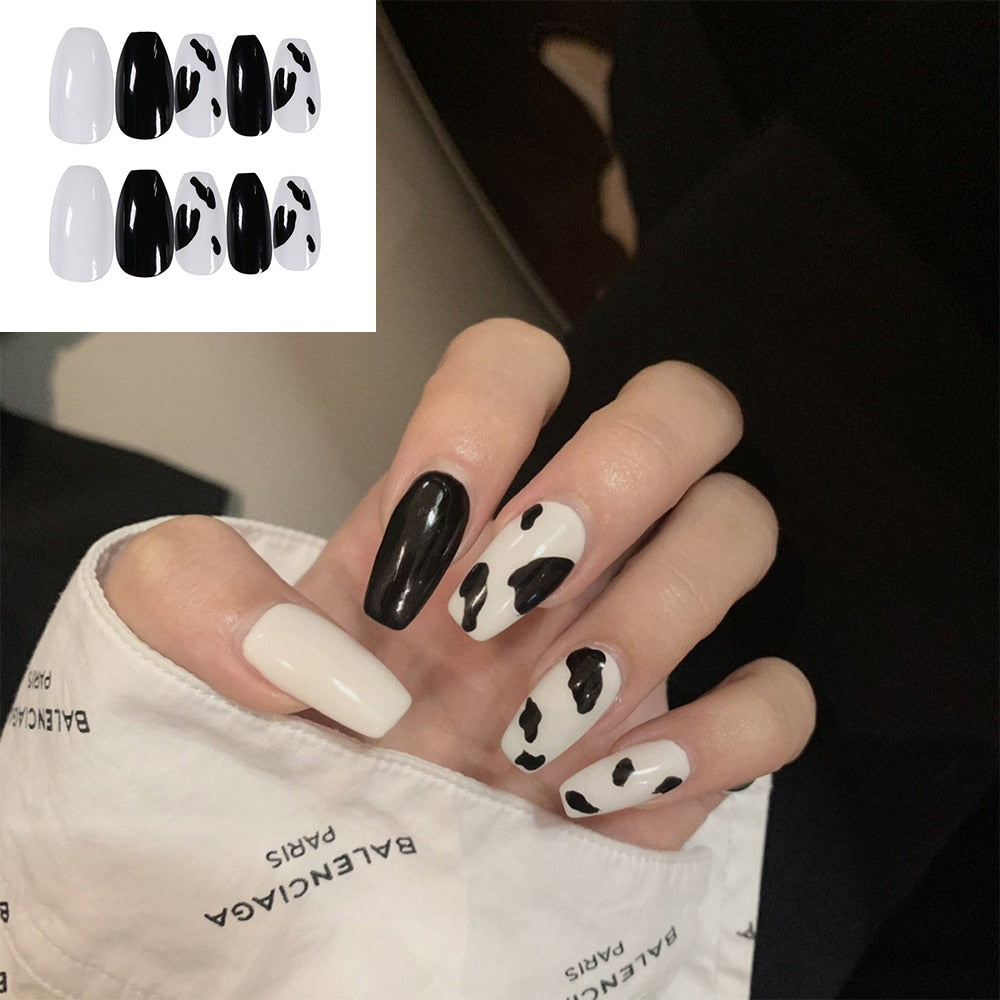 gifts for women hot sale new 24PCS Fake Nails With Glue Rhinestones Long Coffin Flame Press on Nails Detachable French Stick on Nails Art DIY faux ongles