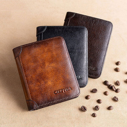 eybag Genuine Leather Rfid Protection Wallets for Men Vintage Thin Short Multi Function ID Credit Card Holder Money Bag