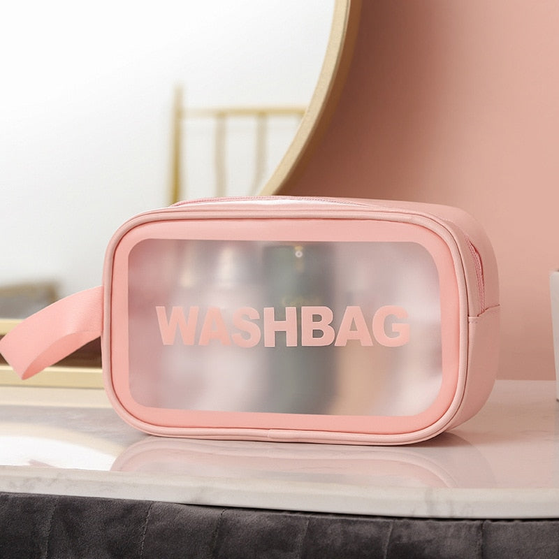 eybag Transparent PVC Women Cosmetic Bag Waterproof Travel Toiletries Storage Organize PU Make Up Bag Female Wash Bag Handbag