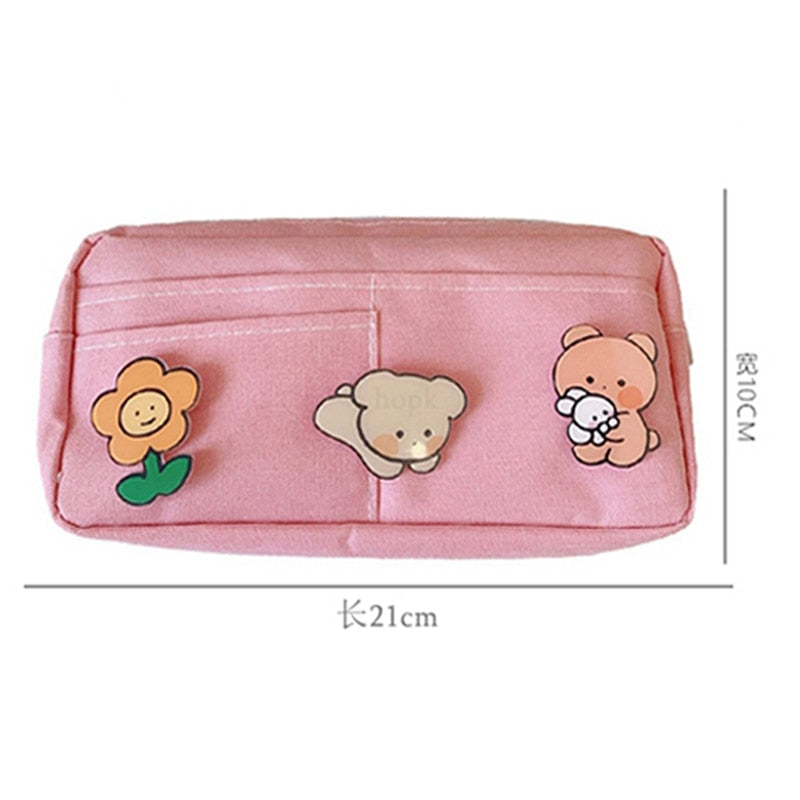 eybag Purple Canvas Pencil Case Cute Animal Badge Pink Pencilcases Large School Pencil Bags for Maiden Girl Stationery Supplies