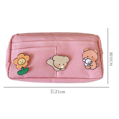 eybag Purple Canvas Pencil Case Cute Animal Badge Pink Pencilcases Large School Pencil Bags for Maiden Girl Stationery Supplies