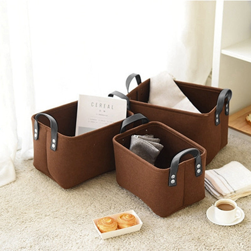 eybag Felt Storage Basket with Handle Folding Storage Box Kids Toys Organizer Desktop Sundries Organizer Basket Cosmetics Container